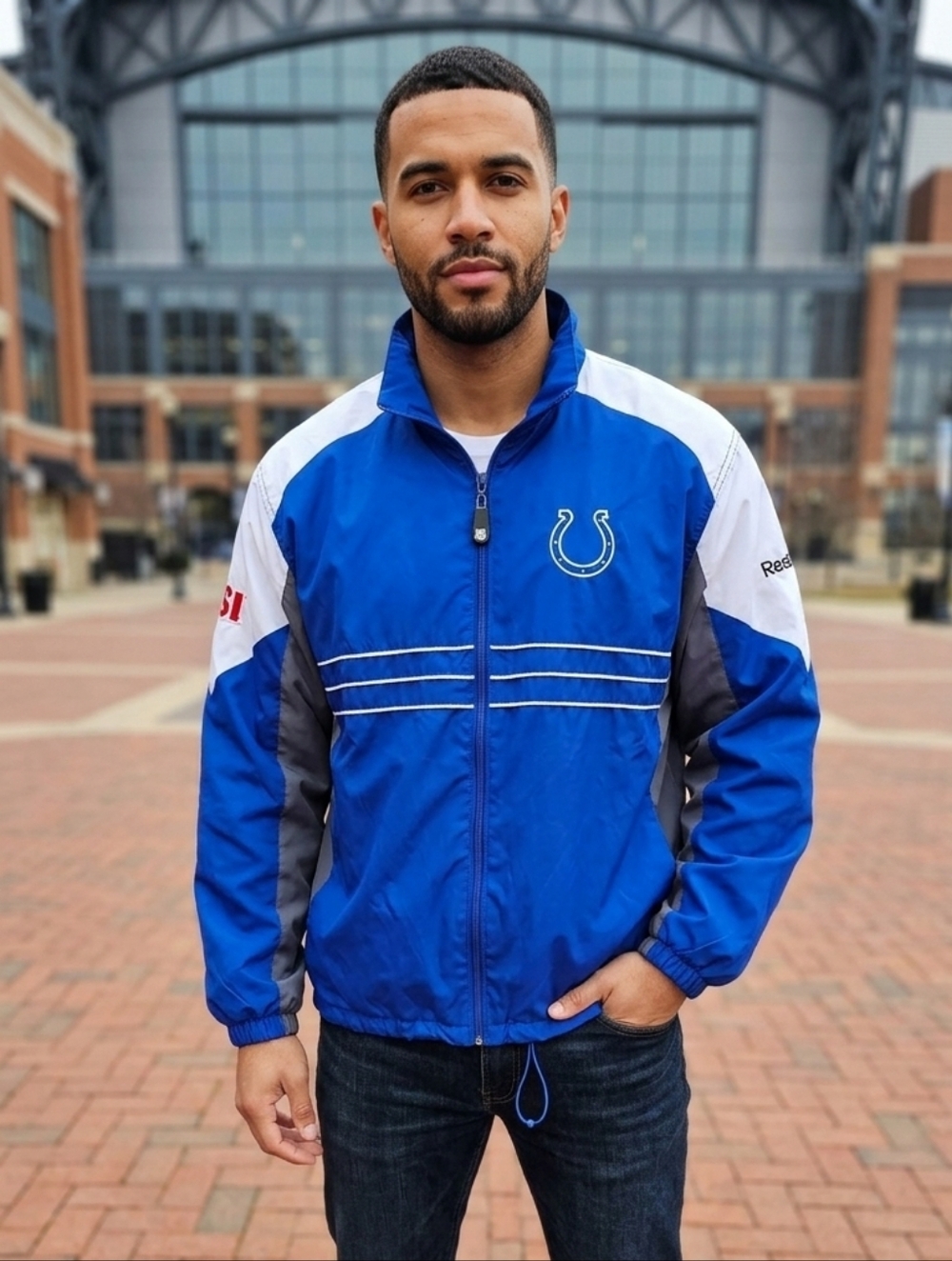 NFL Indianapolis Colts Team Apparel Reebok Windbreaker Jacket Mens Large EUC